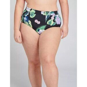Lane Bryant Cacique High Waist Black Floral Swim Brief Plus Size 28 NEW